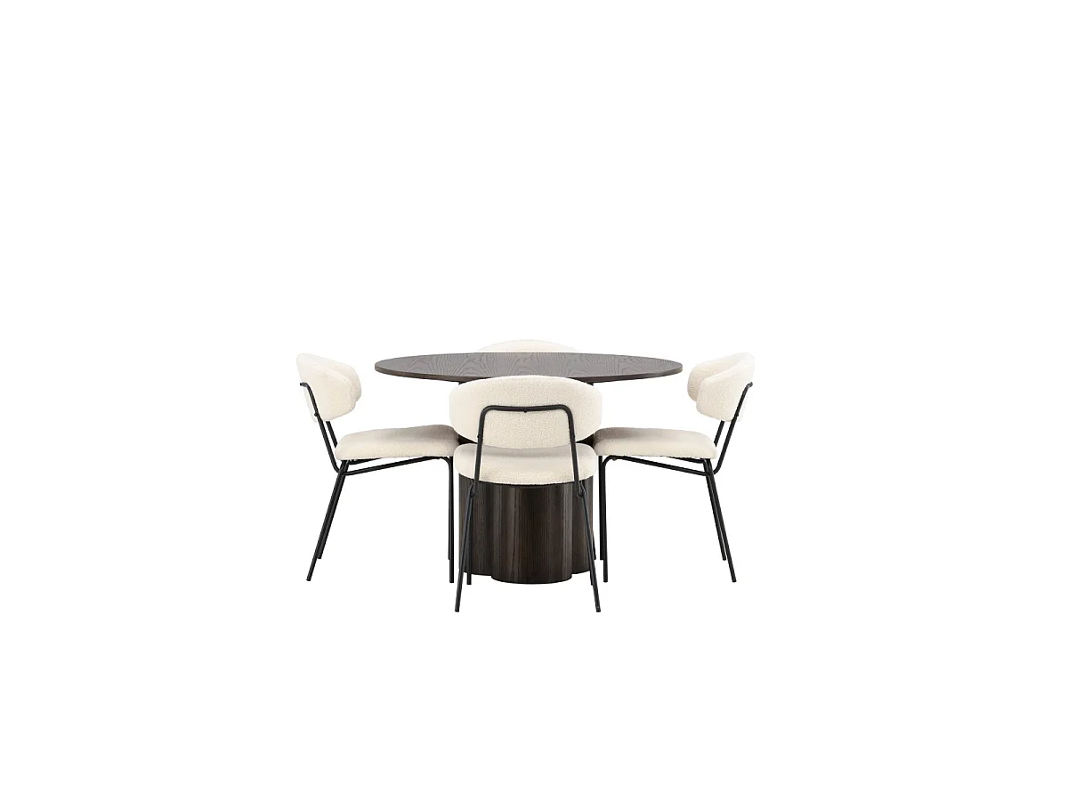 Ensemble Table à Manger & 4 Chaises "Olivia & Chico" 110cm Moka & Blanc
