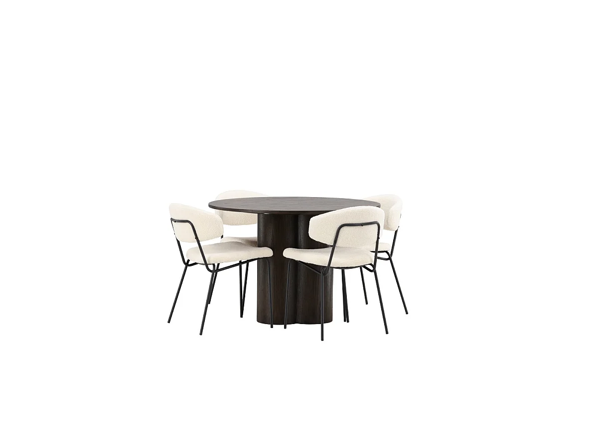 Ensemble Table à Manger & 4 Chaises "Olivia & Chico" 110cm Moka & Blanc