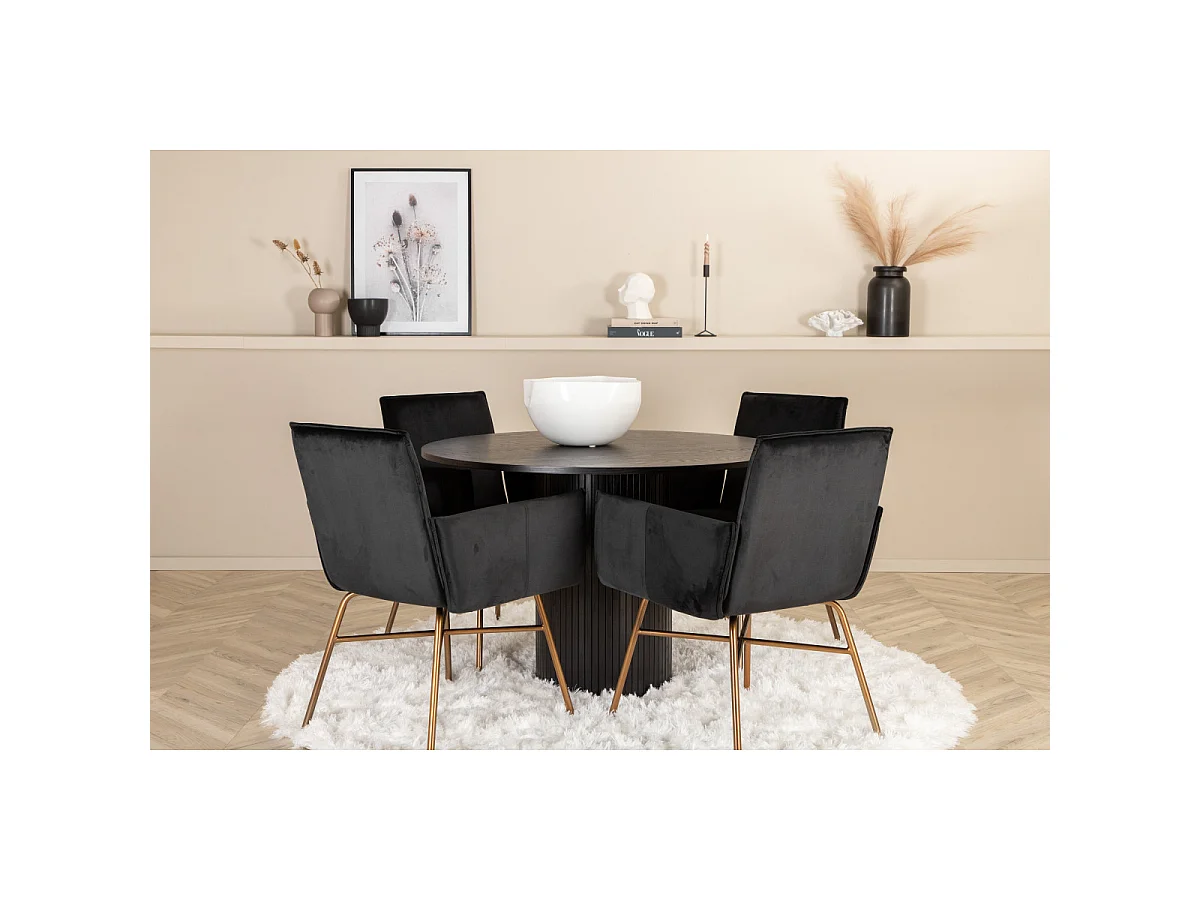 Ensemble Table à Manger & 4 Chaises "Bianca & Petra" 110cm Noir