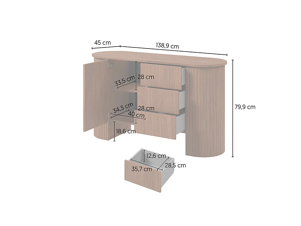 Buffet 1 porte 3 tiroirs Canopée Bois foncé
