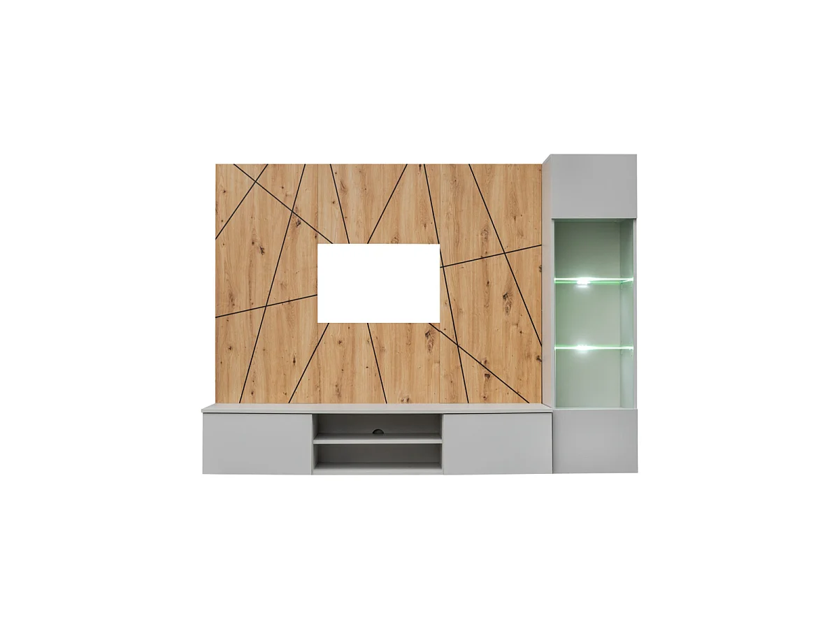 Ensemble Meuble TV Ligne "Xari" 200cm Naturel & Gris Perle