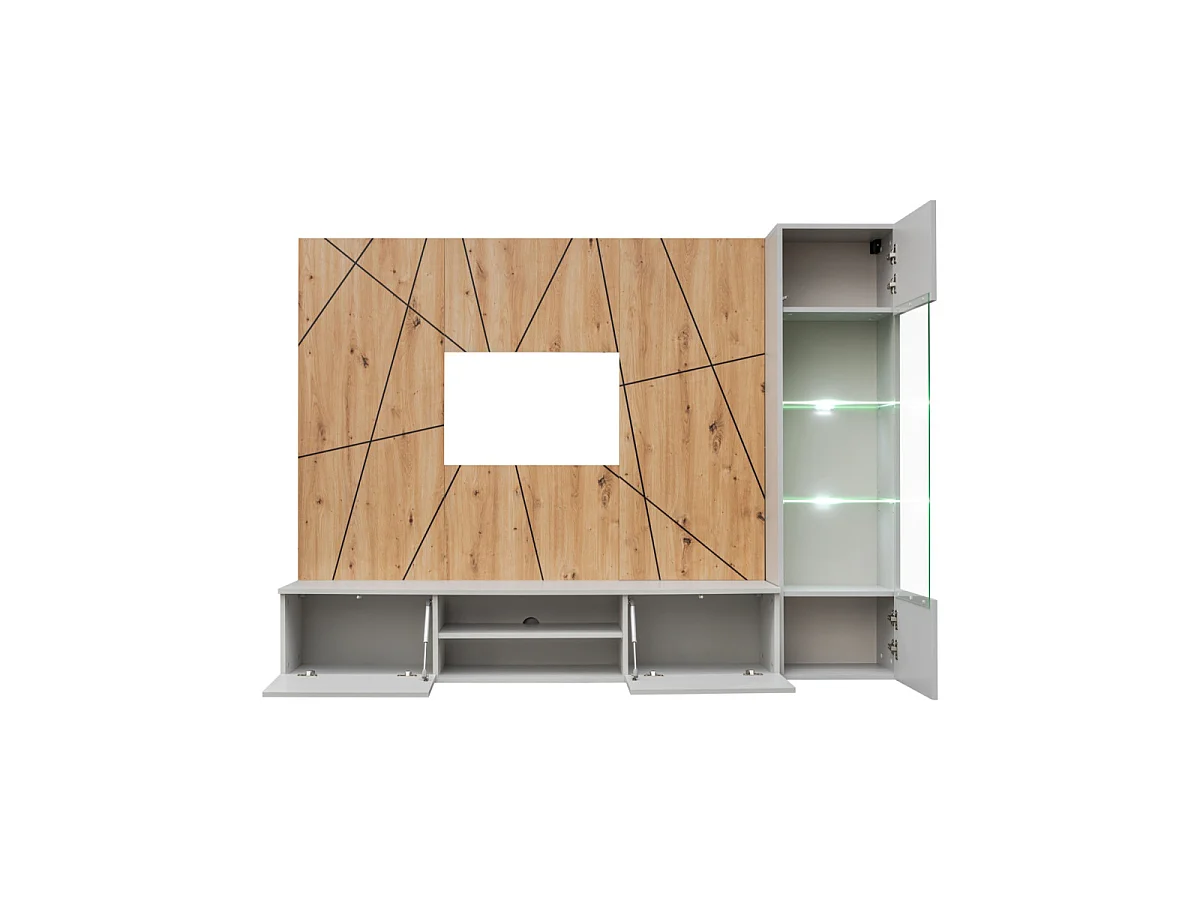 Ensemble Meuble TV Ligne "Xari" 200cm Naturel & Gris Perle