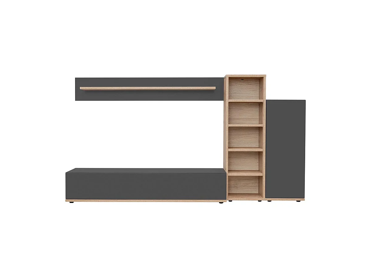 Ensemble Meuble TV Design "Skill" 240cm Anthracite & Naturel