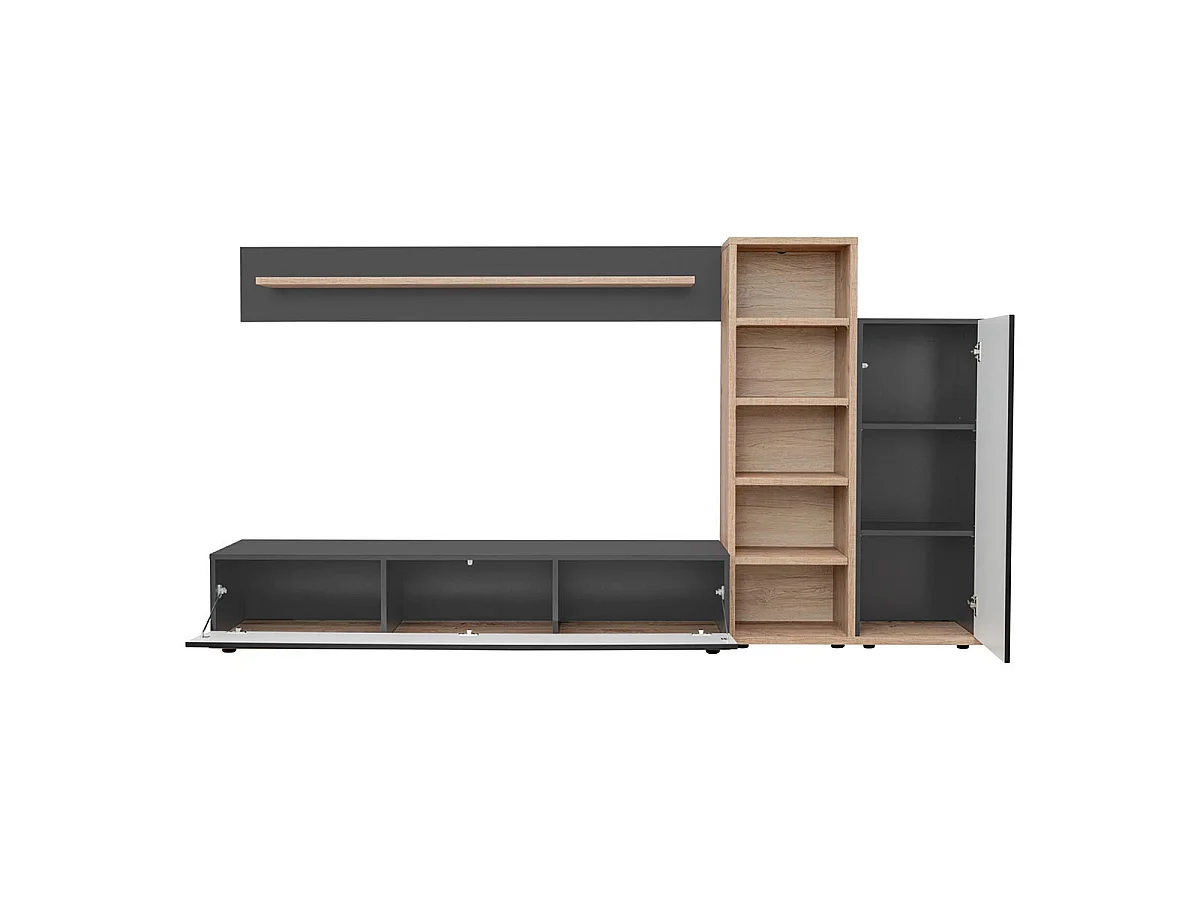 Ensemble Meuble TV Design "Skill" 240cm Anthracite & Naturel