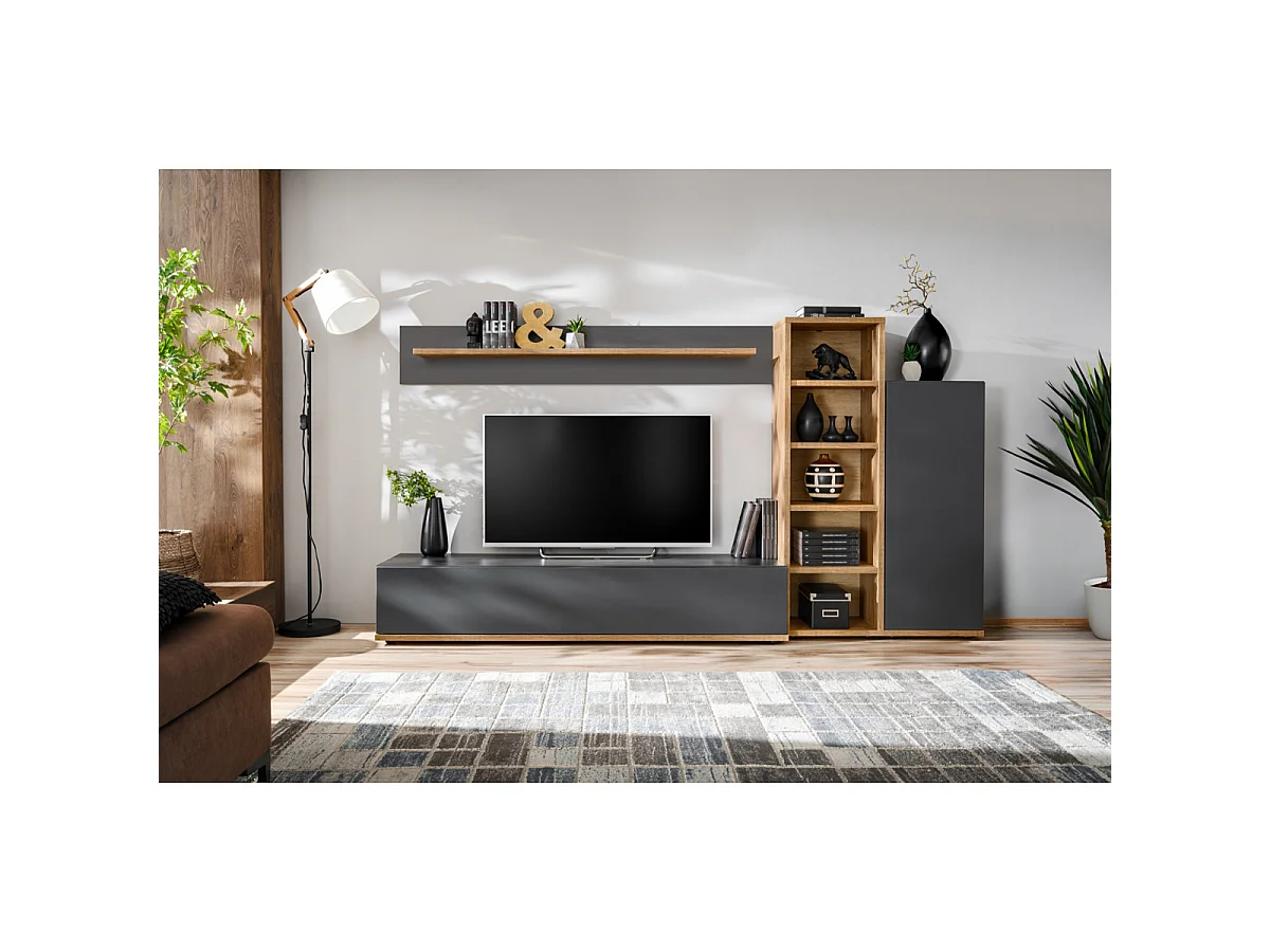 Ensemble Meuble TV Design "Skill" 240cm Anthracite & Naturel