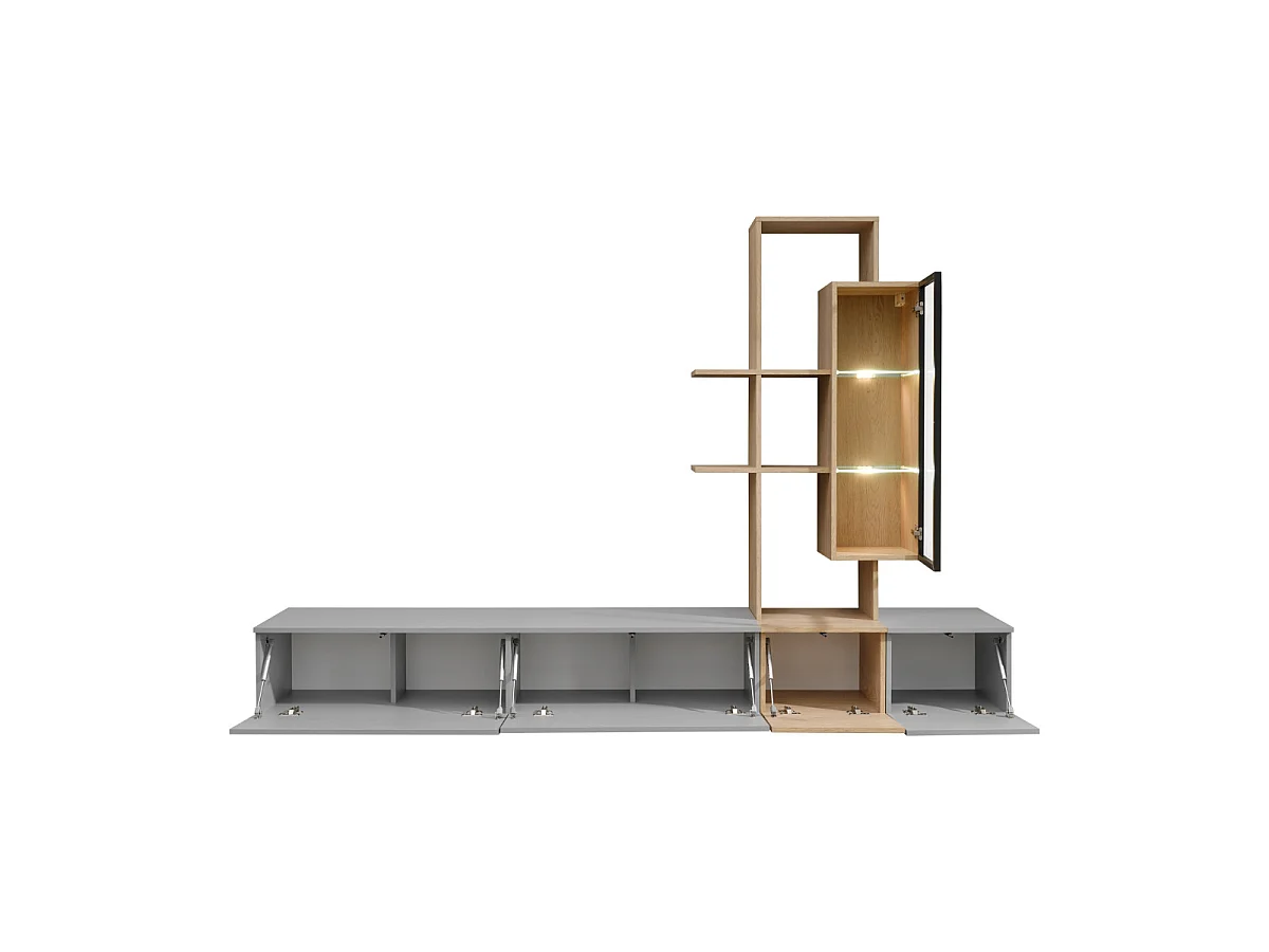 Ensemble Meuble TV Mural "Leo" 240cm Gris & Naturel