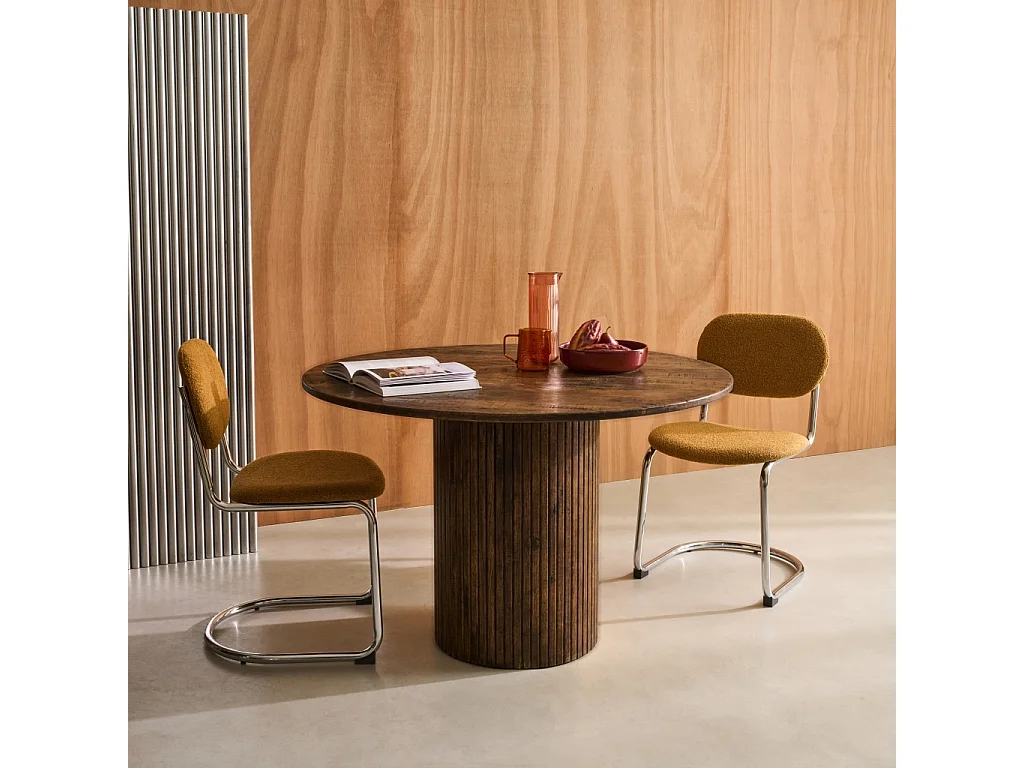 Mesa de comedor redonda de madera, 4 plazas nogal