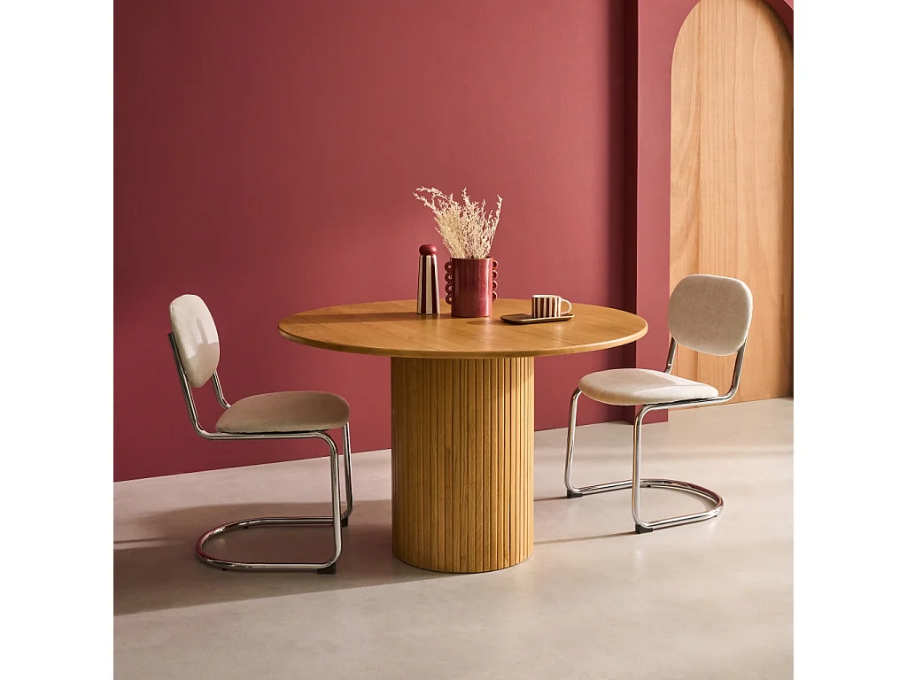 Mesa de comedor redonda de madera, 4 plazas natural
