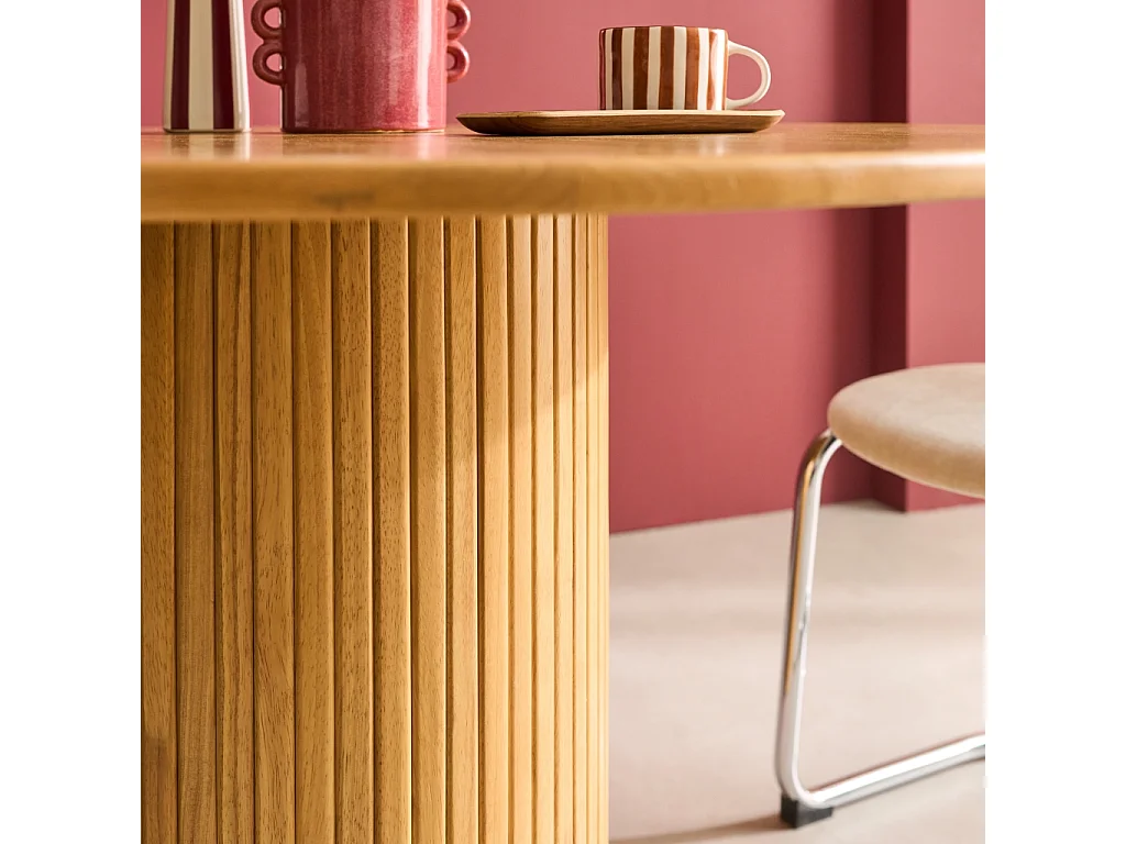 Mesa de comedor redonda de madera, 4 plazas natural