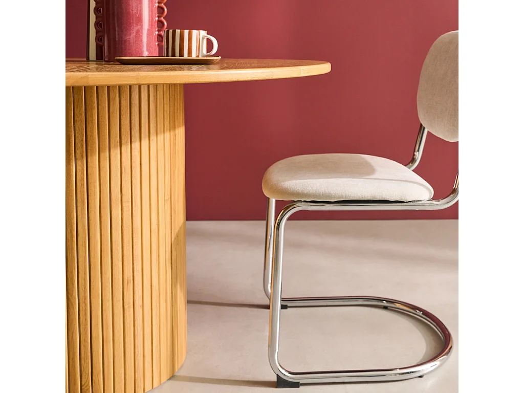 Mesa de comedor redonda de madera, 4 plazas natural