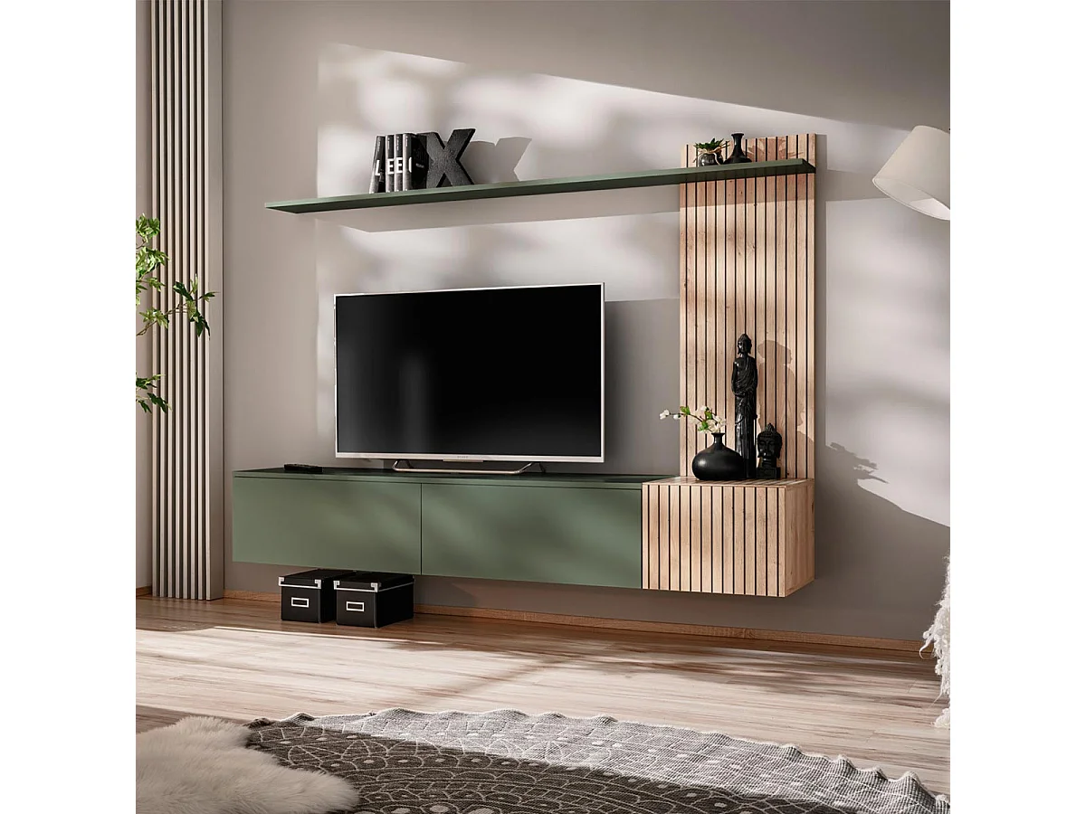 Ensemble Meuble TV "Solo" 180cm Vert & Naturel