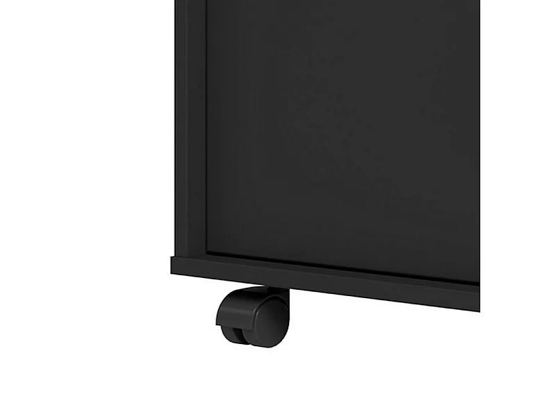 Meuble de Rangement 2 Portes 4 Niches Noir sur Roulettes L 90 H 76.5 P 35.5 cm