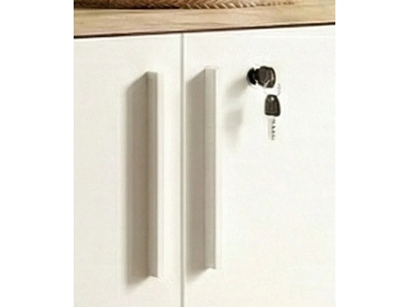 Armoire Basse 2 Portes 2 Niches Blanc et Chêne Sur Roulettes L 53.5 H 74 P 29.4 cm