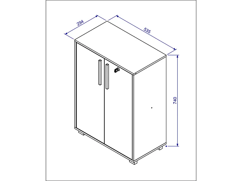 Armoire Basse 2 Portes 2 Niches Blanc et Chêne Sur Roulettes L 53.5 H 74 P 29.4 cm