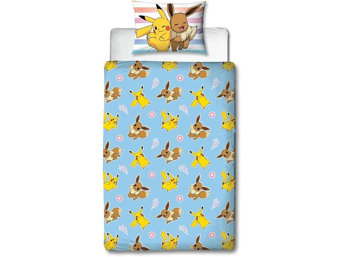 Parure de lit réversible Pokémon Pikachu & Évoli 140x200 cm avec taie 63x63 cm