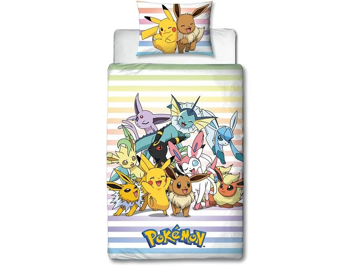 Parure de lit réversible Pokémon Pikachu & Évoli 140x200 cm avec taie 63x63 cm