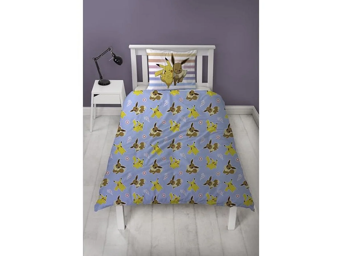 Parure de lit réversible Pokémon Pikachu & Évoli 140x200 cm avec taie 63x63 cm
