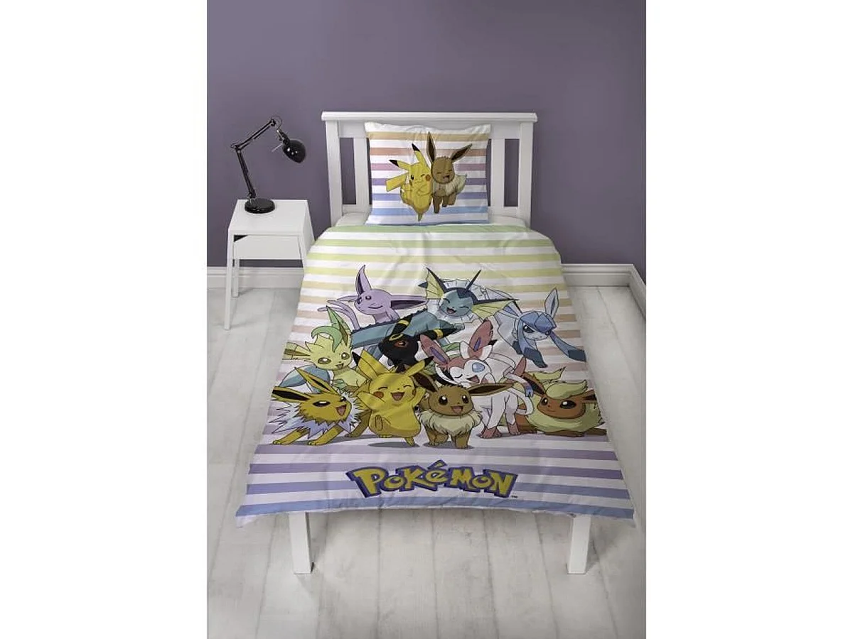 Parure de lit réversible Pokémon Pikachu & Évoli 140x200 cm avec taie 63x63 cm