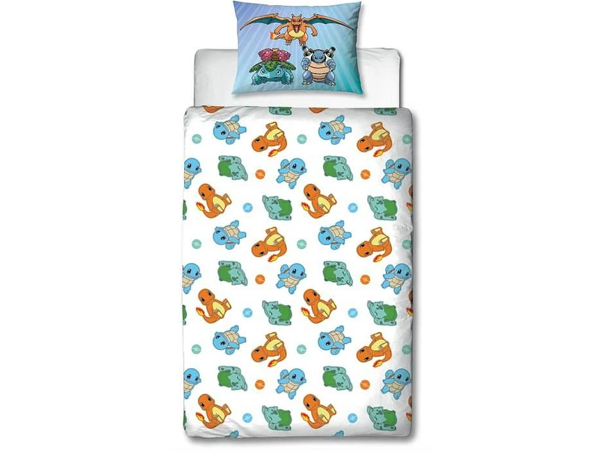 Parure de lit enfant réversible Pokémon en microfibre 140x200 cm avec taie 63x63 cm