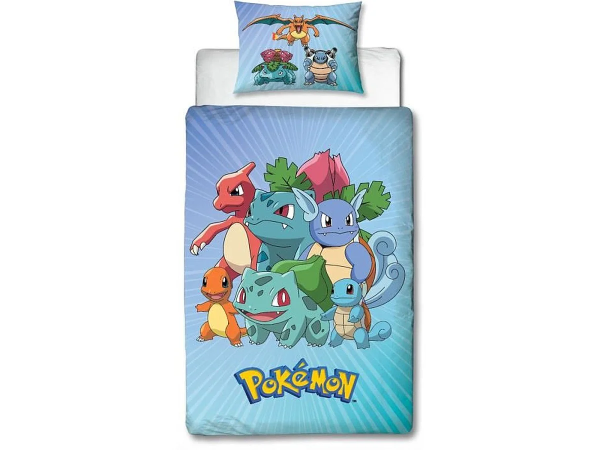 Parure de lit enfant réversible Pokémon en microfibre 140x200 cm avec taie 63x63 cm