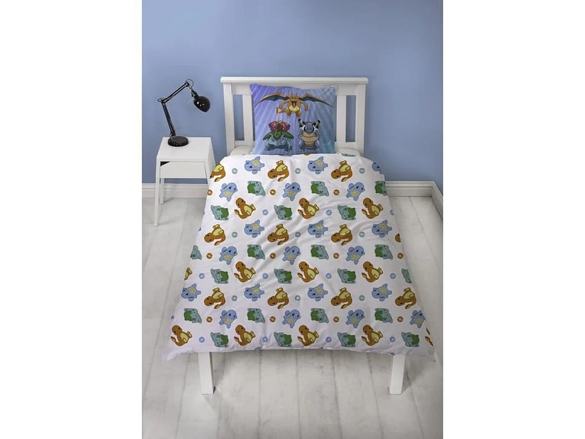 Parure de lit enfant réversible Pokémon en microfibre 140x200 cm avec taie 63x63 cm