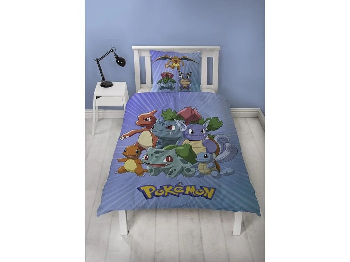 Parure de lit enfant réversible Pokémon en microfibre 140x200 cm avec taie 63x63 cm