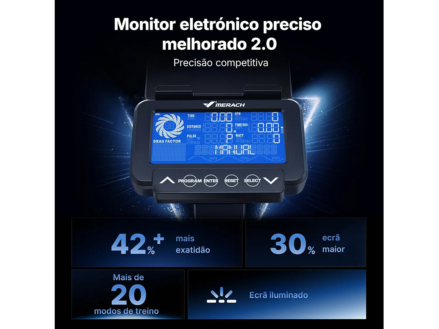 Rameur à air – R50 PRO Air MERACH - 10 Niveaux – Siège Ergonomique - Support téléphone - Bluetooth/App Exclusive