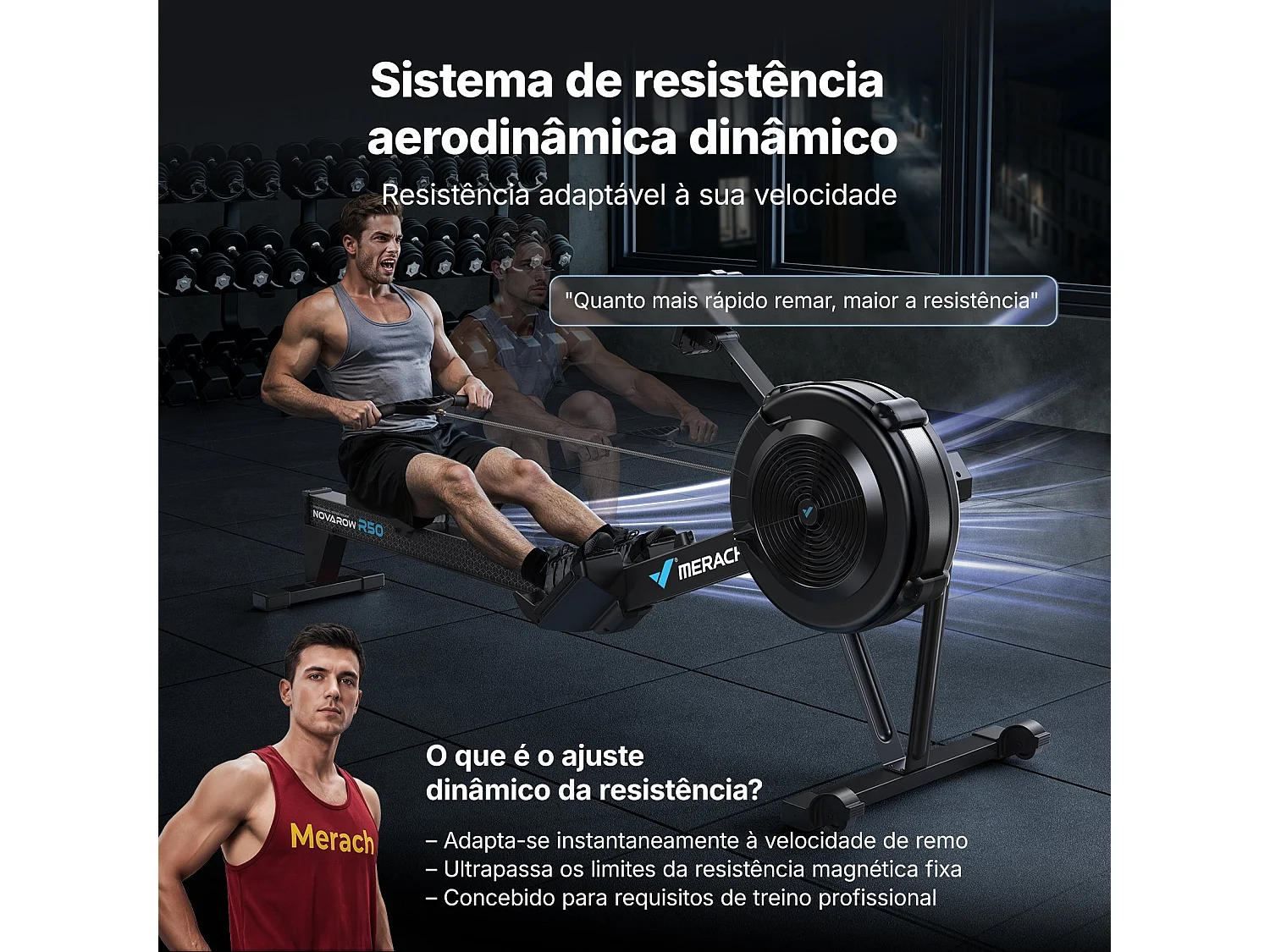 Rameur à air – R50 PRO Air MERACH - 10 Niveaux – Siège Ergonomique - Support téléphone - Bluetooth/App Exclusive