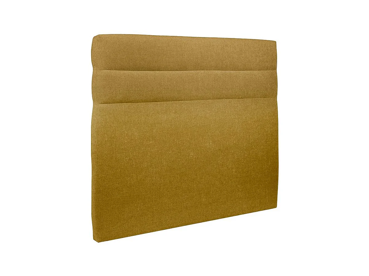 Lit 135x190cm avec tête de lit lignes tissu et sommier kit jaune - Hauteur totale : 29cm