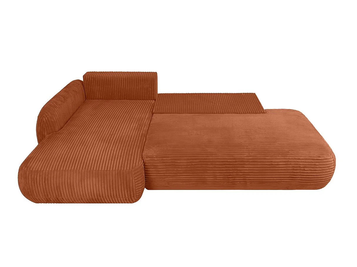 Canapé d'angle convertible 5 places FABIO en velours côtelé épais - Terracotta - Angle Gauche