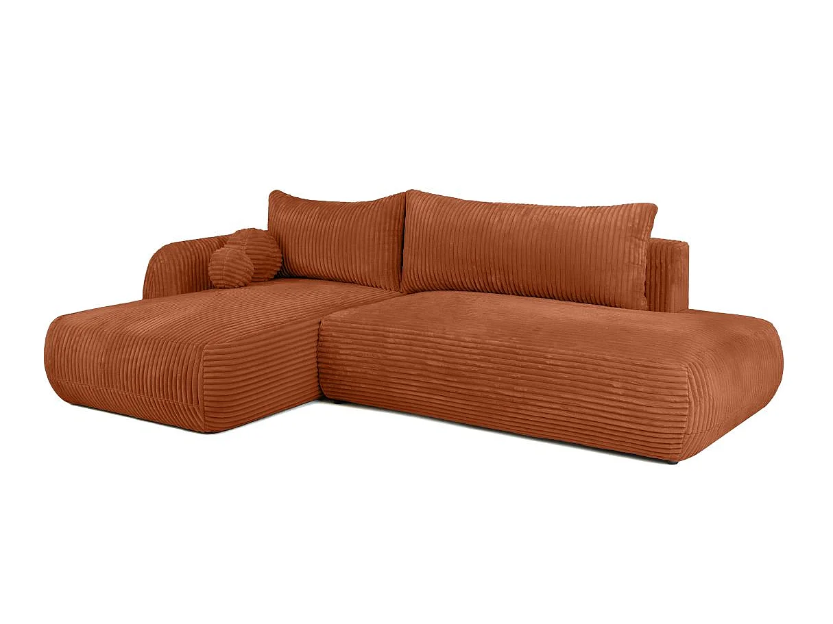 Canapé d'angle convertible 5 places FABIO en velours côtelé épais - Terracotta - Angle Gauche