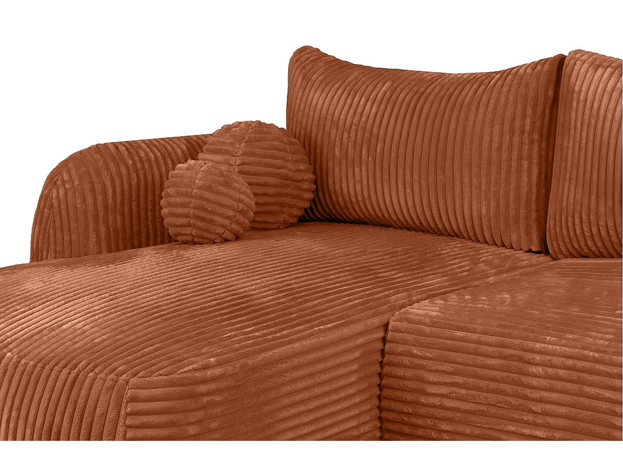 Canapé d'angle convertible 5 places FABIO en velours côtelé épais - Terracotta - Angle Gauche