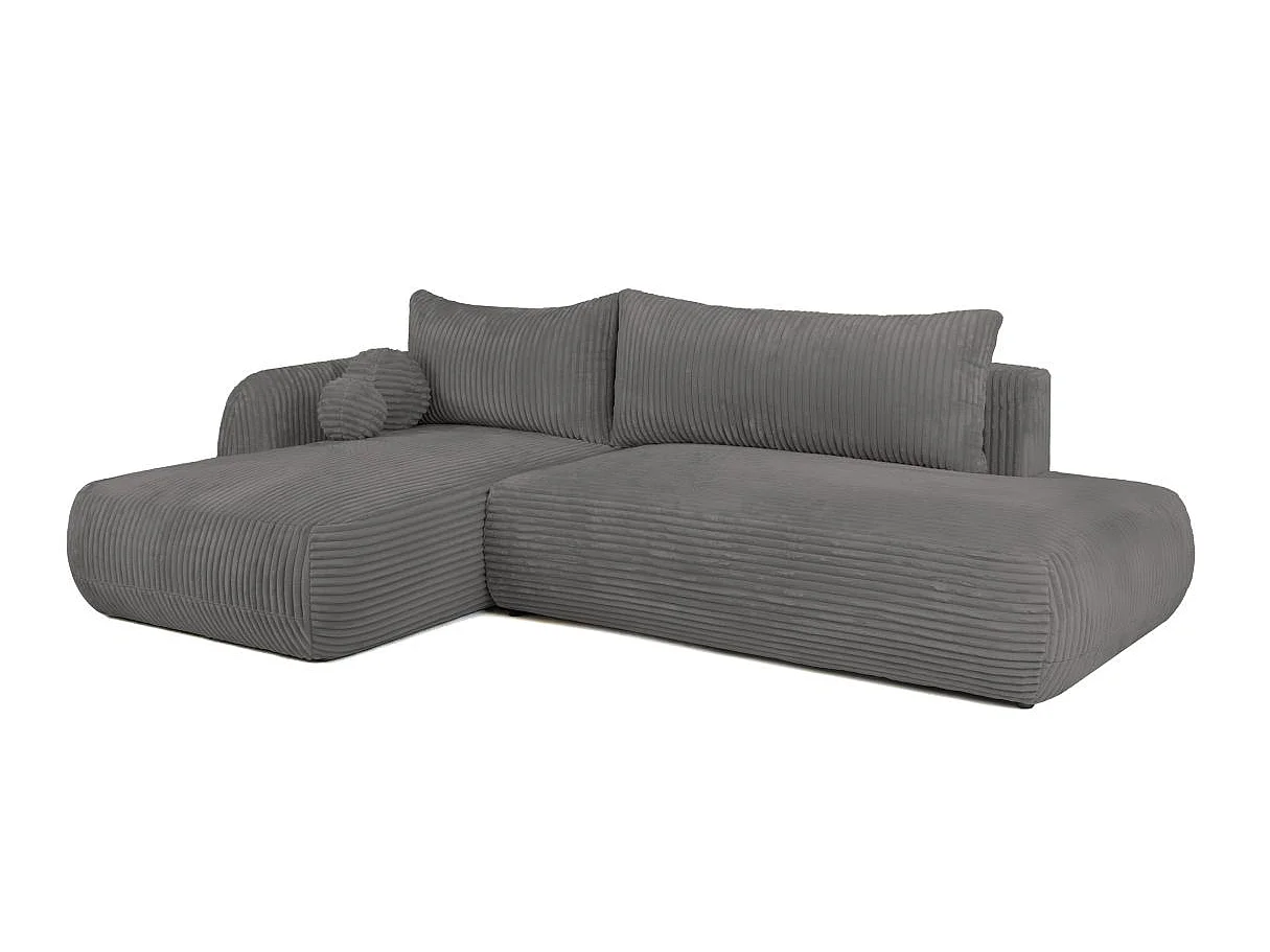 Canapé d'angle convertible 5 places FABIO en velours côtelé épais - Gris anthracite - Angle Gauche