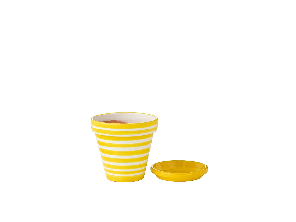 Pot Avec Soucoupe en Céramique "Granada Rayure" 27cm Jaune