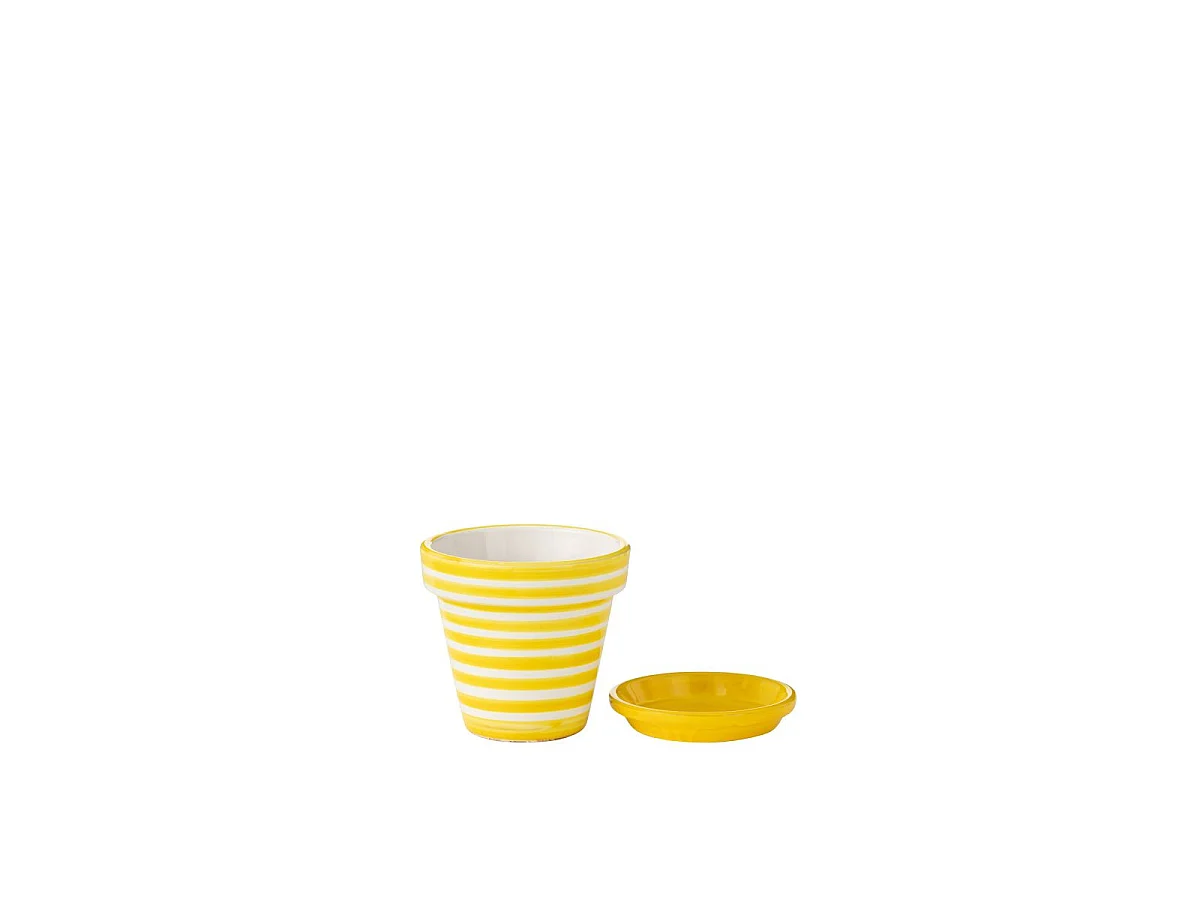Pot Avec Soucoupe en Céramique "Granada Rayure" 21cm Jaune