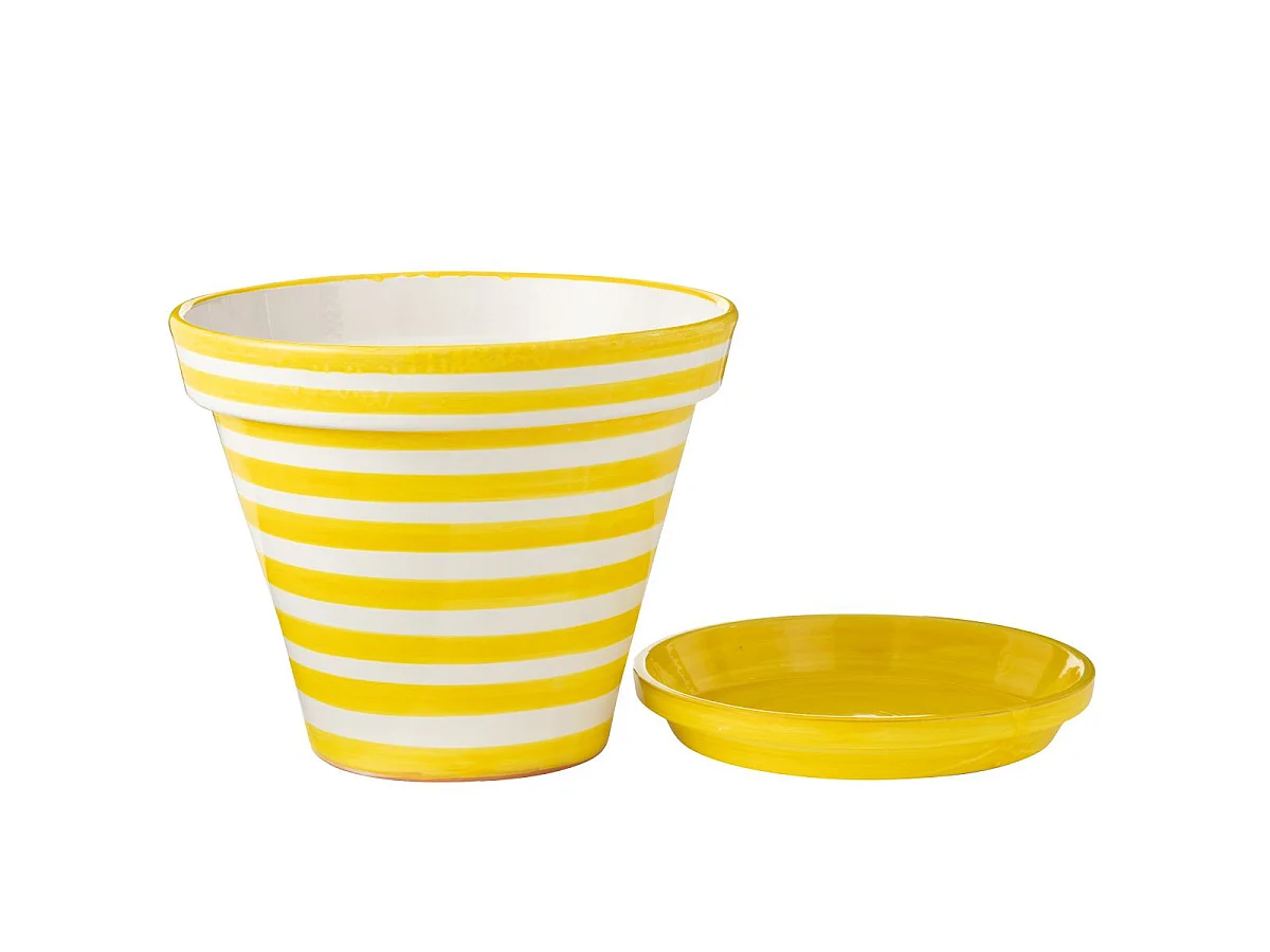 Pot Avec Soucoupe en Céramique "Granada Rayure" 50cm Jaune