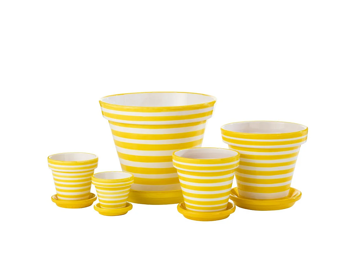 Pot Avec Soucoupe en Céramique "Granada Rayure" 50cm Jaune