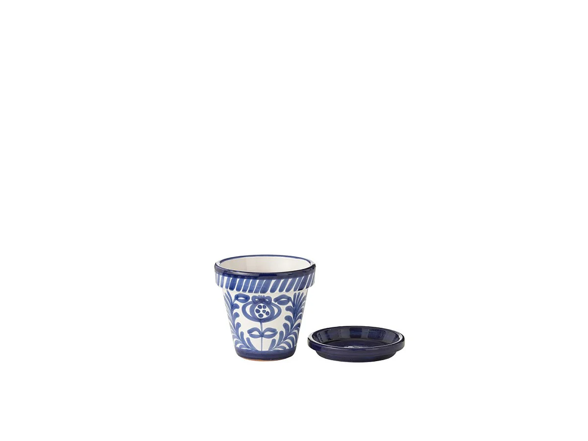 Pot Avec Soucoupe en Céramique "Granada" 21cm Bleu Cobalt