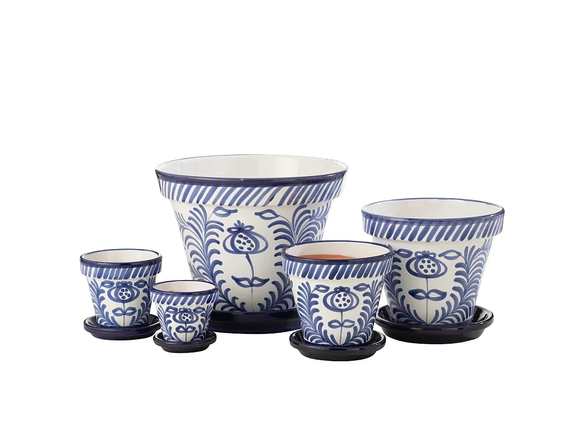 Pot Avec Soucoupe en Céramique "Granada" 21cm Bleu Cobalt