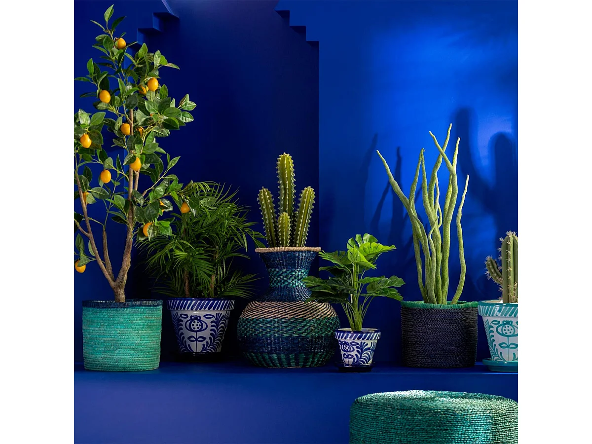 Pot Avec Soucoupe en Céramique "Granada" 21cm Bleu Cobalt