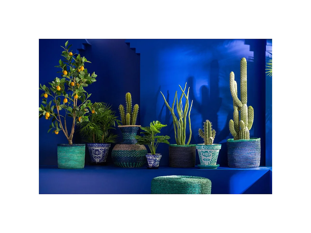 Pot Avec Soucoupe en Céramique "Granada" 21cm Bleu Cobalt