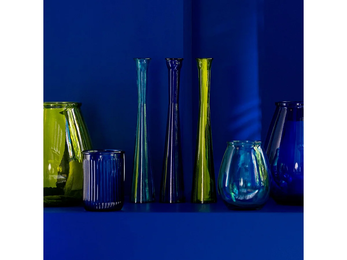 Vase Tube en Verre "Stripe" 51cm Bleu