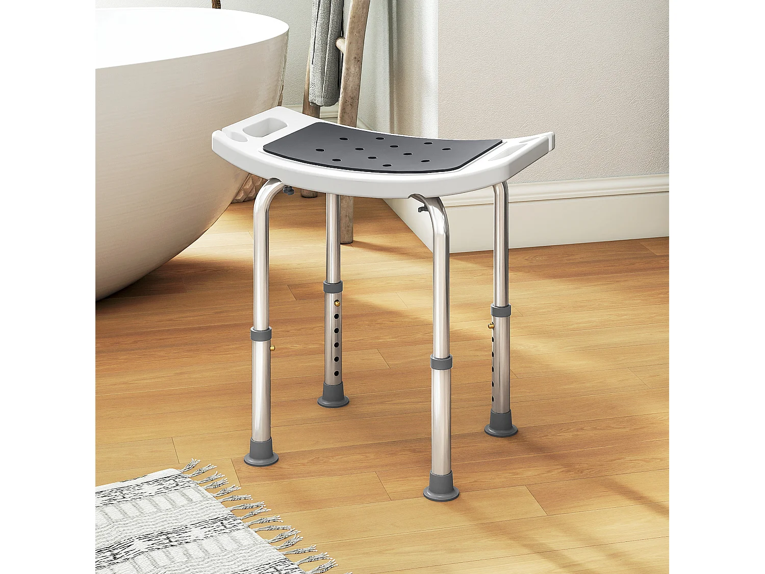 Siège de douche réglable en hauteur tabouret de douche ergonomique pieds antidérapants charge max. 135 Kg alu HDPE blanc gris