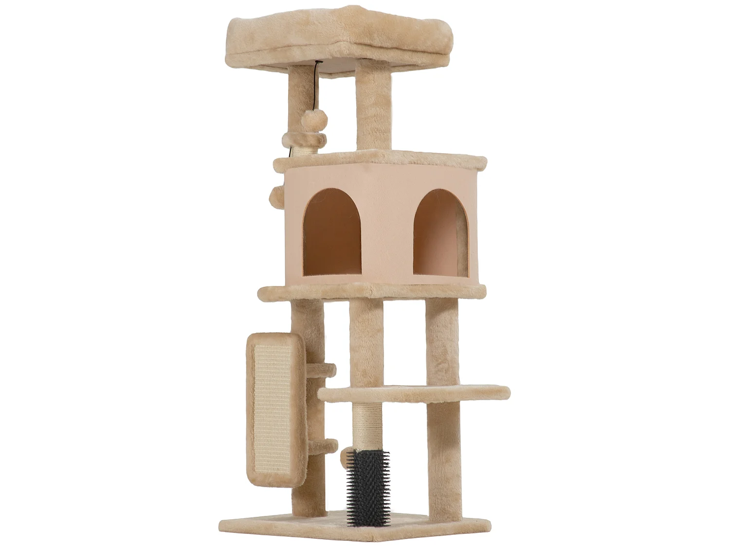 Arbre à chat H.104 cm - griffoir, grattoir, bande massante, jeux boules, niche, plateforme observation - beige