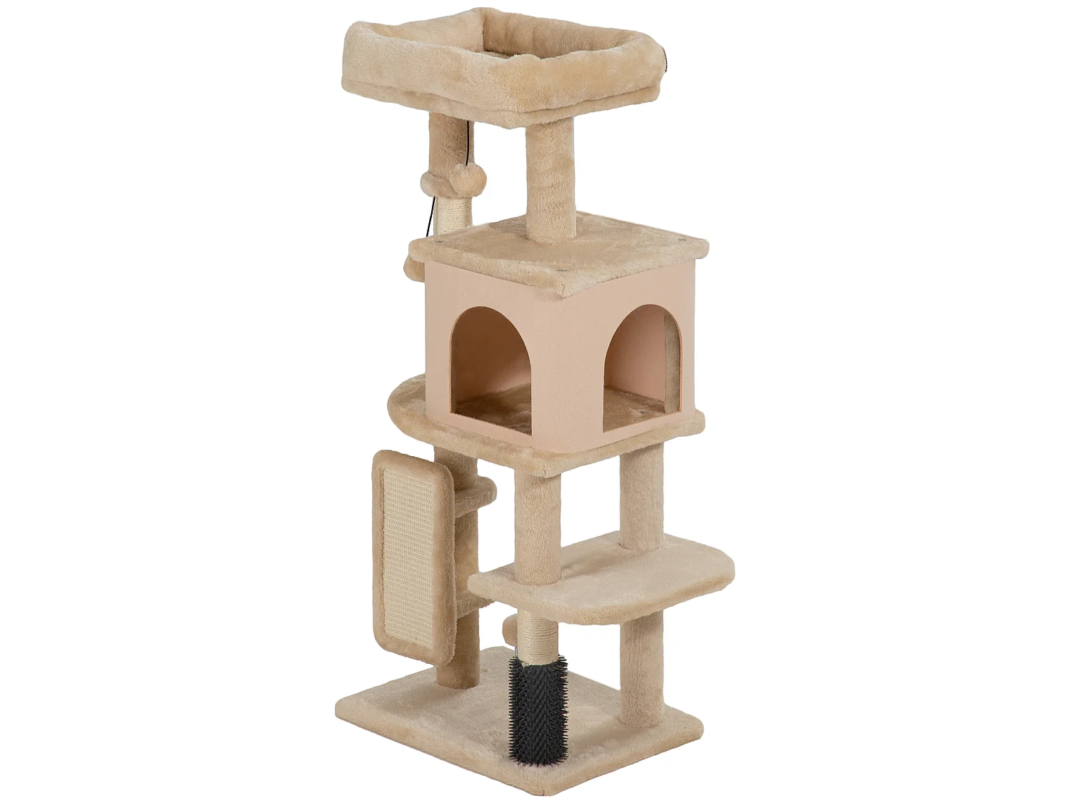 Arbre à chat H.104 cm - griffoir, grattoir, bande massante, jeux boules, niche, plateforme observation - beige
