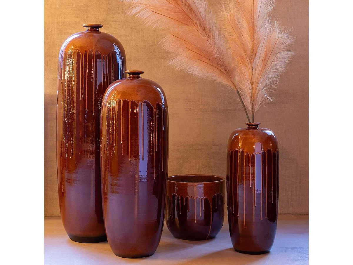 Vase en Terre Cuite "Lee Terra" 55cm Marron & Orange