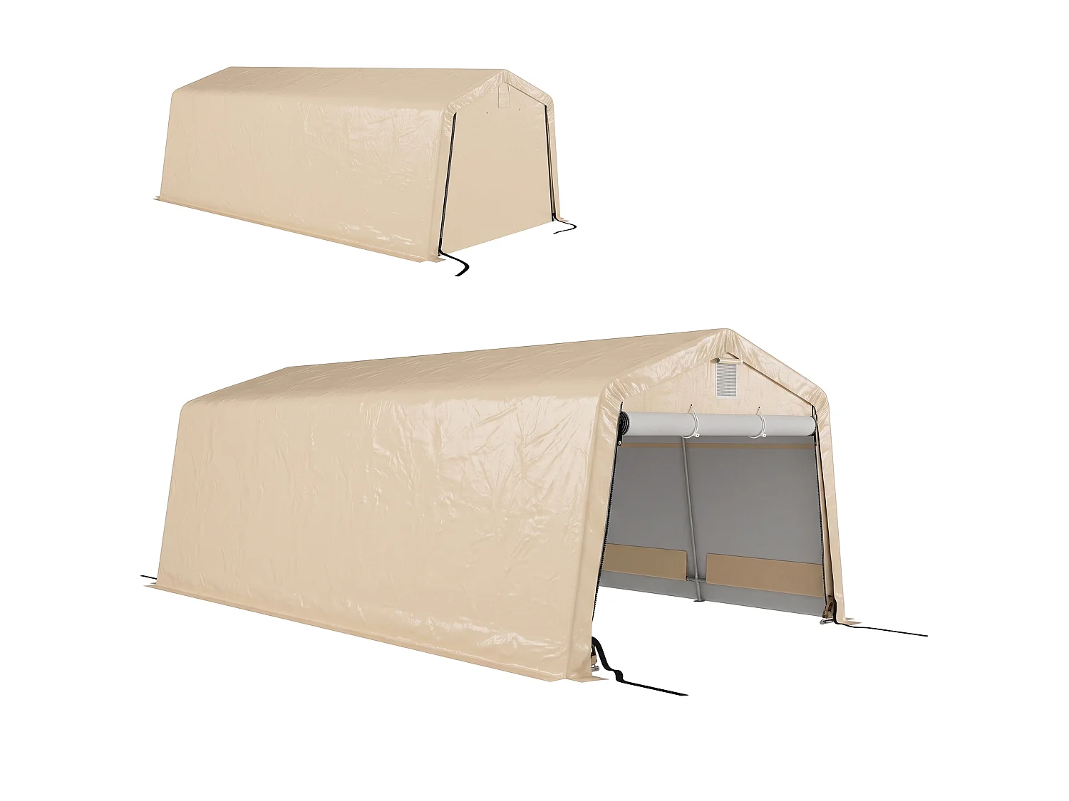Tente garage carport dim 6L x 3,3l x 2,4H m acier galvanisé robuste PE haute densité 150 g/m² imperméable anti-UV beige