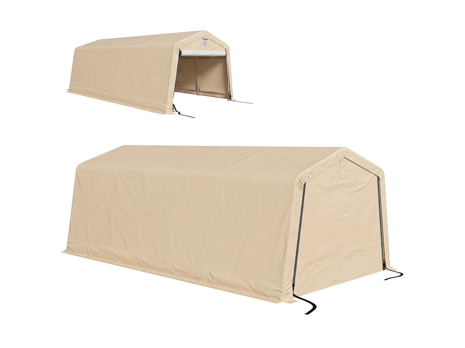 Tente garage carport dim 6L x 3,3l x 2,4H m acier galvanisé robuste PE haute densité 150 g/m² imperméable anti-UV beige