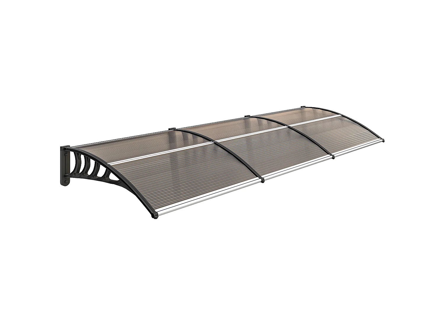 Auvent marquise de porte design voûté arrondi dim. 303L x 96l x 27H cm alu polycarbonate plastique marron noir