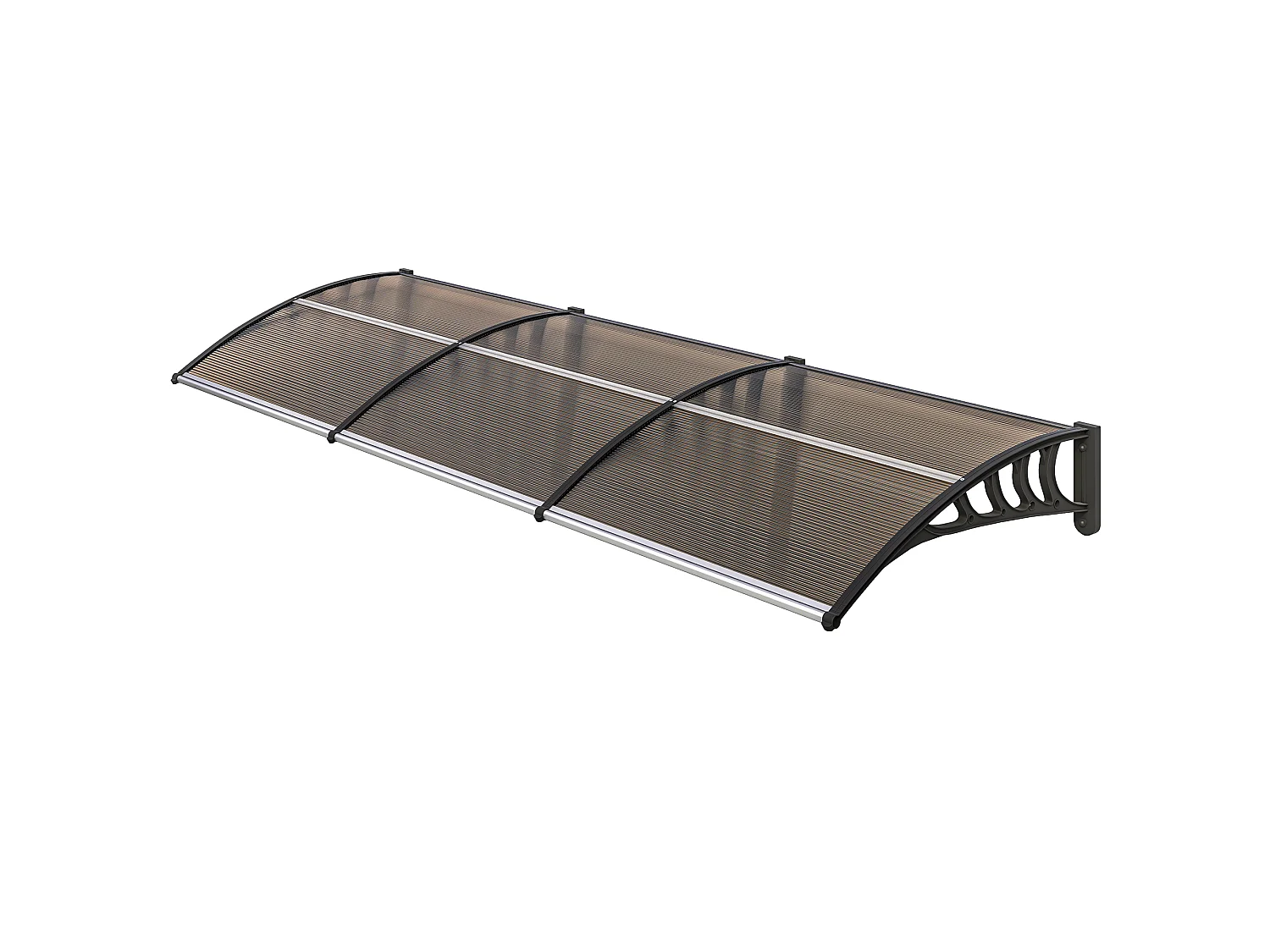 Auvent marquise de porte design voûté arrondi dim. 303L x 96l x 27H cm alu polycarbonate plastique marron noir